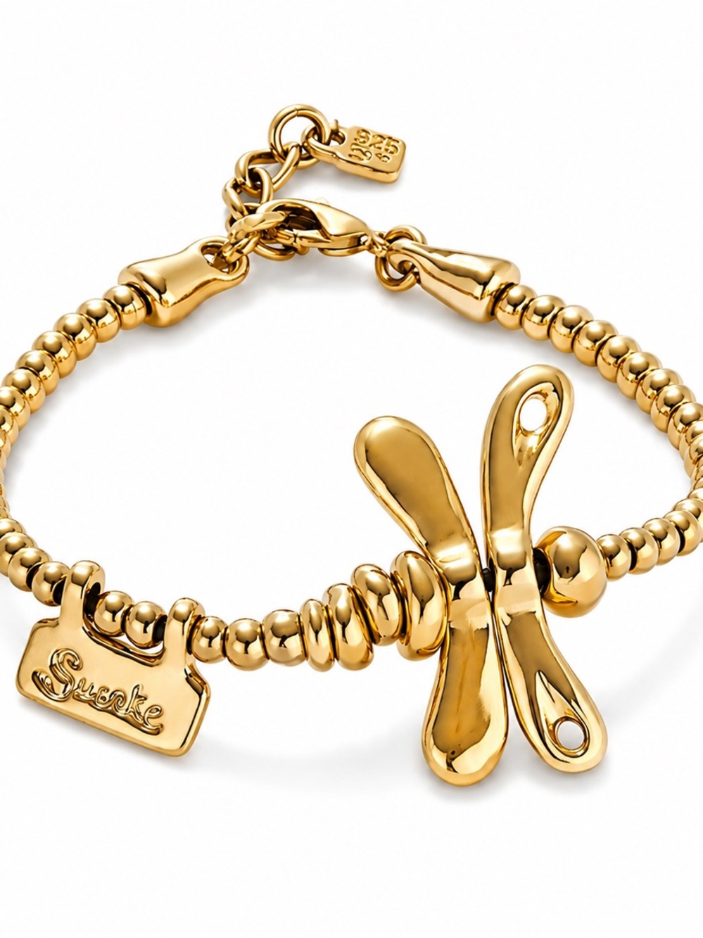 Gold Dragonfly Bead Stretch Bracelet by Uno De 50 - Women Jewelry - Picture 4 of 4